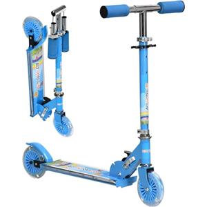 HOMCOM Monopattino per Bambini 3-7 Anni Pieghevole, Monopattino 2 Ruote, Altezza Regolabile, Scooter per Bambina con Luci LED, Musica e Ponte Antiscivolo, 67x32x65/70/75/78 cm, Portata 50Kg, Blu