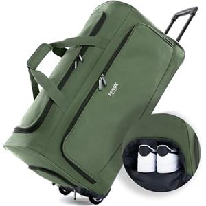 FERGÉ borsa da viaggio con ruote PARIS | scomparto separato per le scarpe bagaglio morbido trolley da viaggio weekender Paris 90 litri, verde oliva