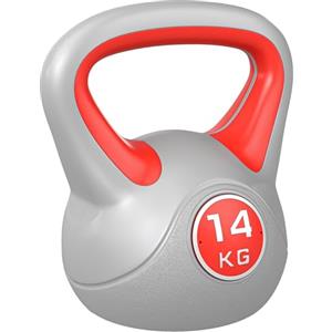 SPORTNOW Palestra Kettlebell 14kg in PU e Sabbia con Base Piatta e Impugnatura pratica per Stacchi, Squat e Sollevamenti, 26x18x32 cm, Rosso