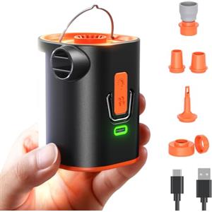 JOYROOM Pompa Elettrica Compatta per Materasso Gonfiabile con Luce da Campeggio, 4,8kPa Ricaricabile Pompa per Materasso Gonfiabile con 3600 mAh, 6 Ugelli per Cuscini Gonfiabili, Sacchi Sotto Vuoto