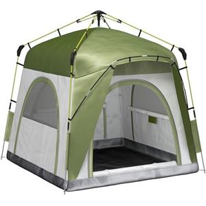 Outsunny Tenda Campeggio 3 Posti, Tenda a Igloo Pop Up con 4 Porte a Cerniera e 4 Finestre a Rete, Sacca di Trasporto Inclusa, Protezione UV, 240x240x199cm, Verde