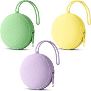 Aolso Porta Succhietto in Silicone, 3 Pcs Lavabile Contenitore per Ciuccio, Custodia in Silicone per Ciucci per Bambini da Viaggio, Chiusura a Cerniera per Ciuccio-Viola/Verde/Giallo
