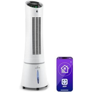 KLARSTEIN Climatizzatore 4in1: raffrescatore evaporativo, ventilatore, umidificatore/ionizzatore, 6L, oscillazione, 30W, 210m³/h, timer, no tubo di scarico, portatile, Klarstein, Bianco, Skyscraper Ice Smart