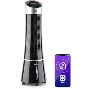 KLARSTEIN Climatizzatore 4in1: raffrescatore evaporativo, ventilatore, umidificatore/ionizzatore, 6L, oscillazione, 30W, 210m³/h, timer, no tubo di scarico, portatile, Klarstein, Nero, Skyscraper Ice Smart