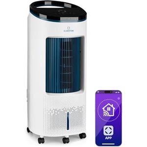 Klarstein Condizionatore Portatile 65W, 4in1 Climatizzatore, Raffrescatore d'Aria Silenzioso con Night Mode, Deumidificatore, Ventilatore, Serbatoio da 7L, 330m³/h, Bianco/Blu