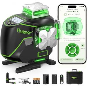 Huepar S04CG 16 Linee Livello Laser Autolivellante 4 X 360 ° Laser a Linee Incrociate con Schermo LCD, Strumento Laser per Pavimenti Piastrellati con Raggio Verde 4D Bluetooth