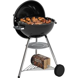 Outsunny Barbecue Carbonella Rotondo, BBQ Carbonella Portatile con Coperchio, Griglia Ø53.5cm, 2 Scatole Carbone, Ripiano, Termometro, Sfiati Regolabili, Portacenere, Manici, Ruote, per Giardino, Nero