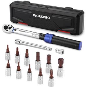 WORKPRO Chiave Dinamometrica da 1/4", Alta Precisione ±3%, 2-26 N·m, Set di Coppia da 14 Pezzi, Chiave a Cricchetto da 72 Denti, con Barra di Prolunga, per Auto, Bicicletta e Moto