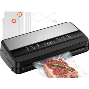 Acmeenjoy Macchina Sottovuoto Alimenti Professionale con Tubo/Taglierina Interna/Custodia Borsa, Secco/Umido/Delicato, con 40 Sacchetti Sottovuoto e 1 Rotoli 28x600cm