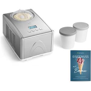 Springlane Kitchen SPRINGLANE Gelatiera Emma 1,5 L con compressore autoraffreddante 150 W, in acciaio inossidabile con contenitore per il ghiaccio rimovibile (Argento - 2 contenitore, 1.5 L)