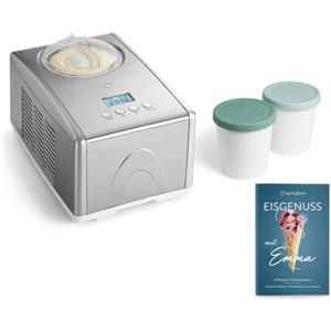 Springlane Kitchen SPRINGLANE Gelatiera Emma 1,5 L con compressore autoraffreddante 150 W, in acciaio inossidabile con contenitore per il ghiaccio rimovibile (Argento - 2 contenitore menta, 1.5 L)