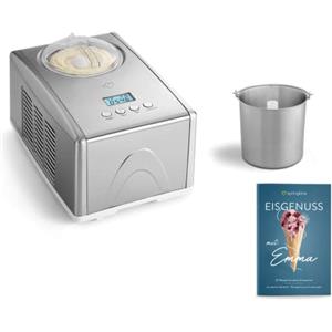 Springlane Kitchen SPRINGLANE Gelatiera Emma 1,5 L con compressore autoraffreddante 150 W, in acciaio inossidabile con contenitore per il ghiaccio rimovibile (Argento - 1 contenitore, 1.5 L)