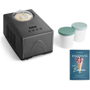 Springlane Kitchen SPRINGLANE Gelatiera Emma 1,5 L con compressore autoraffreddante 150 W, in acciaio inossidabile con contenitore per il ghiaccio rimovibile (Antracite - 2 contenitore menta, 1.5 L)