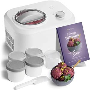 Springlane Kitchen SPRINGLANE Macchina per il gelato Eni (Bianco + 4 Grigio Secchiello per gelatto, 1 L)