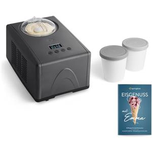 Springlane Kitchen SPRINGLANE Gelatiera Emma 1,5 L con compressore autoraffreddante 150 W, in acciaio inossidabile con contenitore per il ghiaccio rimovibile (Antracite - 2 contenitore grigio, 1.5 L)