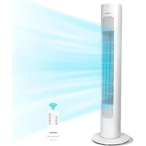Aigostar Robert - Ventilatore a Torre con Telecomando e 3 Velocità e 3 Modalità di Vento, Ventilatore Senza Pale, Timer, 50W, Oscillazione a 70°, Display LED, Adatto per Casa e Ufficio, Bianco