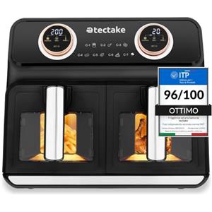 tectake® Friggitrice ad Aria Doppia XXL 4 in 1, Air Fryer con 2 Camere di Cottura, 7 Programmi Preimpostati, Maniglie Resistenti al Calore, Ampia Finestra di Visualizzazione - 2400 W
