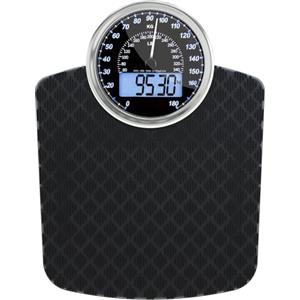 Adamson Bilancia Pesapersone Ibrida - Digitale & Analogica 2-in-1 - Fino a 180 kg - Ampio Display con Retroilluminazione - Robusto Vetro Temperato - Lettura Facile - NUOVO - Diamante Nero
