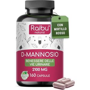 RAIBU D-Mannosio PURO 2100mg, con Mirtillo Rosso I D Mannosio per Cistite I 160 Capsule I Vegan e Senza Additivi, Testato in laboratori I Integratore per Benessere e Supporto Vie Urinarie I Raibu