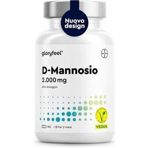 Gloryfeel D Mannosio Puro 2000mg, 180 Capsule, Integratore Cistite, 100% Naturale, Integratore di prima Qualità per Benessere e Supporto Vie Urinarie, 100% Vegan, senza Additivi