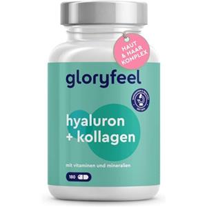 Gloryfeel Collagene e Acido Ialuronico Integratore 180 Capsule, + Vitamina C, Biotina, Zinco e Selenio, 1000mg Collagene Idrolizzato + 200mg Acido Ialuronico con Bambù & Silicio