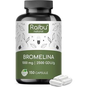 RAIBU Bromelina Forte 2500 GDU/g (5000 F.I.P.) - 150 Capsule Gastroresistenti - Enzima Digestivo Bromelina - Estratto Naturale di Ananas - Vegano & Senza Additivi