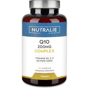 NUTRALIE Coenzima Q10 Complex 200mg - 120 Capsule Coq10 - Antiossidante con Vitamina C, E e B2, Pepe Nero - Sistema Immunitario - Ubichinone Coenzima Q10-120 Capsule Nutralie