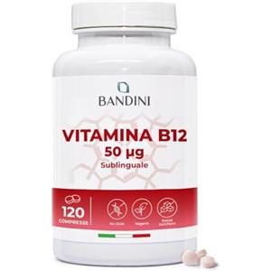 Bandini® Vitamina B12 sublinguale 120 compresse, Cianocobalamina 50µg, Integratore vitaminico 100% Vegano, Vit B per il Sistema Immunitario, il Metabolismo energetico, la Stanchezza Fisica e Mentale