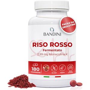Bandini® RISO ROSSO FERMENTATO da Lievito Monascus Purpureus, 180 Compresse (6 mesi) Facili da Deglutire 99,7mg Red Yeast Rice, 2,9mg di Monacolina K, Senza additivi, Vegan, Senza OGM, Made in Italy