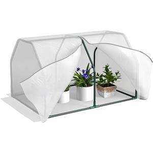 Outsunny Mini Serra da Giardino e Balcone in Plastica PE e Acciaio con Chiusura a Zip, 99x71x60 cm, Bianco Trasparente