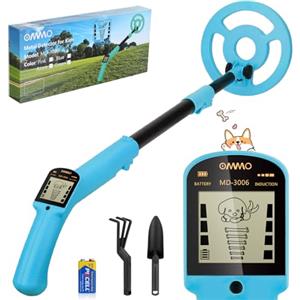 OMMO Metal Detector per Bambini, Stelo Regolabile da 70-96 cm, Metal Detector Leggero per Bambini con Bobina Impermeabile da 6", Gold Detector per Principianti, Pala, Rastrello, Azzurro