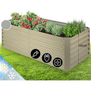 blumfeldt High Grow Straight - Aiuola Rialzata, Ideale per Fiori, Erbe e Verdure, 180x60x90cm, Espandibile, Volume 970 L, Acciaio Zincato, Resistenze alle Intemperie, Beige
