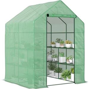 Outsunny Serra da Giardino con Scaffali per Piante, Serra da Balcone con Copertura in PE e Porta Avvolgibile, 143x138x190cm, Verde