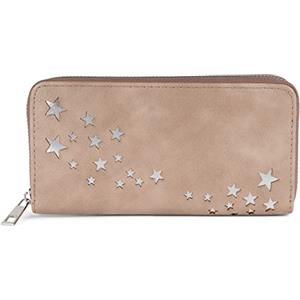 styleBREAKER Portafoglio Donna con Intagli a Forma di Stella Metallica, Chiusura con Cerniera, colore:Talpa