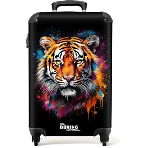 NoBoringSuitcases.com Trolley Bagaglio a Mano 55x40x20 cm, Valigia da Stiva 10 kg - Tigre Arte di Strada (Arancione)
