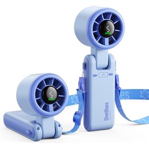 Diveblues Ventilatore Portatile a Mano, Raffreddamento Turbo 10m/s, 5 Velocità, Batteria Ricaricabile, Fino a 12 Ore di Autonomia, Ventilatore da Tavolo e Collo per Esterni, Viaggi, Brezza Marina
