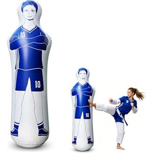 Aicharynic Bambola gonfiabile da calcio, manichino da portiere, 40 x 160 cm, pallone di punizione da parete difensore, sacco da boxe, bambola da calcio, colore: blu