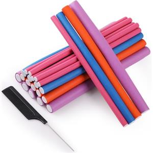 GeeRic 24pcs Bigodini Flessibili, GeeRic Bigodini Capelli Senza Calore in Morbida Schiuma con Pettine Boccoli Arricciacapelli per Capelli DIY Salone Strumento a Styling Dormo Capello Lunghi/Corti