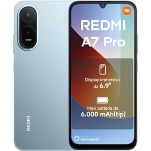 XIAOMI REDMI A7 Pro Smartphone 4+64GB, Display immersivo 6,9", Batteria 6000 mAh(tip), Processore Octa-core, Doppia fotocamera AI da 13MP, Blu, Garanzia 2 anni + 1 anno extra, Caricatore non incluso