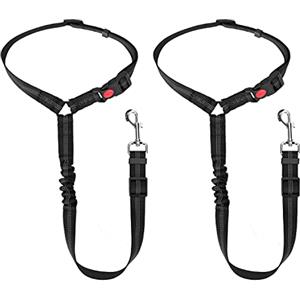 Nobleza Cintura di Sicurezza per Cani, 2 Pezzi Cintura di Sicurezza per Cani con Striscia Riflettente e Ammortizzazione Elastica, Guinzaglio Cane Regolabile in Nylon per Poggiatesta Auto, Nero