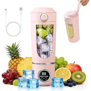 ALKNOT Frullatore portatile Smoothie Maker, 700 ml, piccolo estrattore di succo, ricaricabile, Tipo-C, con 12 lame in acciaio inossidabile, tazza con coperchio a prova di perdite e apertura per bere, per