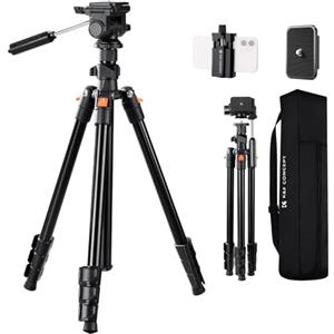 K&F Concept Treppiede Fotocamera 196cm, Treppiedi Video con Testa a 3 Vie, Inclinazione +100°/-70°, Cavalletto Fotografico per DSLR, Reflex, Smartphone con Supporto per Cellulare, Max 4kg, O234A5+BV01