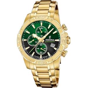 Festina Orologio Uomo Analogico in Acciaio Inossidabile 316L Dorato - Movimento al Quarzo - Cronografo - Calendario - Vetro Minerale Resistente - Impermeabile 10 ATM F20705/6 Timeless Chronograph