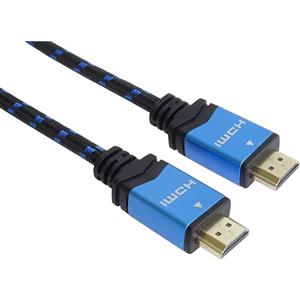 PremiumCord Cavo 4K HDMI 2.0B M/M Ad Alta velocità, 18 Gbps con Ethernet, Compatibile Video 4K@60Hz, Deep Color, 3D, Arc, HDR, Dolby TrueHD, Connettori Placcati Oro, Treccia Tessile, Nero/Blu, 1,5 m