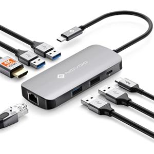 NOVOO 7 in 1 Hub USB C, Multiporta Adattatore con HDMI 4K, Ethernet RJ45, 3 Porte USB 3.0 & USB 2.0, Tipo-C 100W PD, Docking Station Compatibile con MacBook Pro/Air, Surface, iPad, Dell, HP
