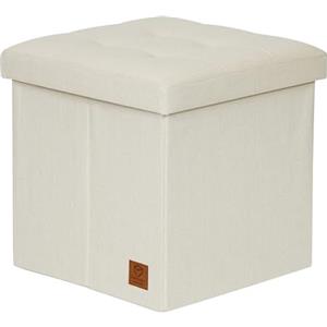 LOVE !T STORE !T LOVE IT STORE IT - Pouf Contenitore Quadrato Premium - Pouf Poggiapiedi - Lino - Pieghevole - Rinforzi In Legno - 38x38x38cm - Beige
