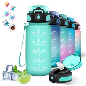 Grsta Borraccia, 500ml Borraccia Bambini, Borraccia Motivazionale con Cannuccia, Borraccia Scuola con Scala Temporale, Facile da Pulire, Borraccia Sportiva Senza Perdite, per Viaggio, Campeggio, Verde