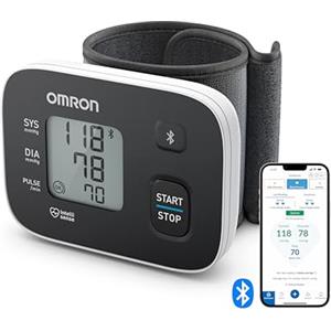 OMRON RS3 Misuratore di Pressione Arteriosa da Polso, Misuratore pressione da polso per Misurare la Pressione e il Monitoraggio Dell'Ipertensione, Connessione Bluetooth, Bianco, Nero