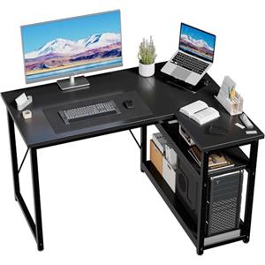 JUMMICO Scrivania Angolare a L 100 x 80 cm per Computer con Ripiani e Divisori, Compatta per Studio, Lavoro e Gaming, Ideale per Camera da Letto e Ufficio, Nero
