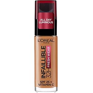 L'Oreal Paris L'Oréal Paris Fondotinta Liquido Infaillible 32h, Coprente a Lunga Tenuta con Protezione Solare SPF25, Formula Waterproof e Idratante, Tonalità: 330 Noisette